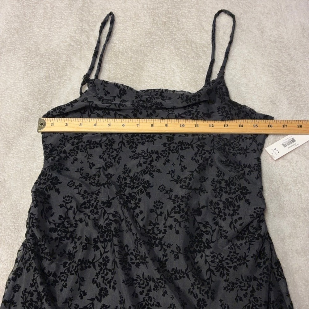 NWT Velvet Burnout Ruched Black Floral Midi Dress Lined Womens Large - Picture 6 of 10